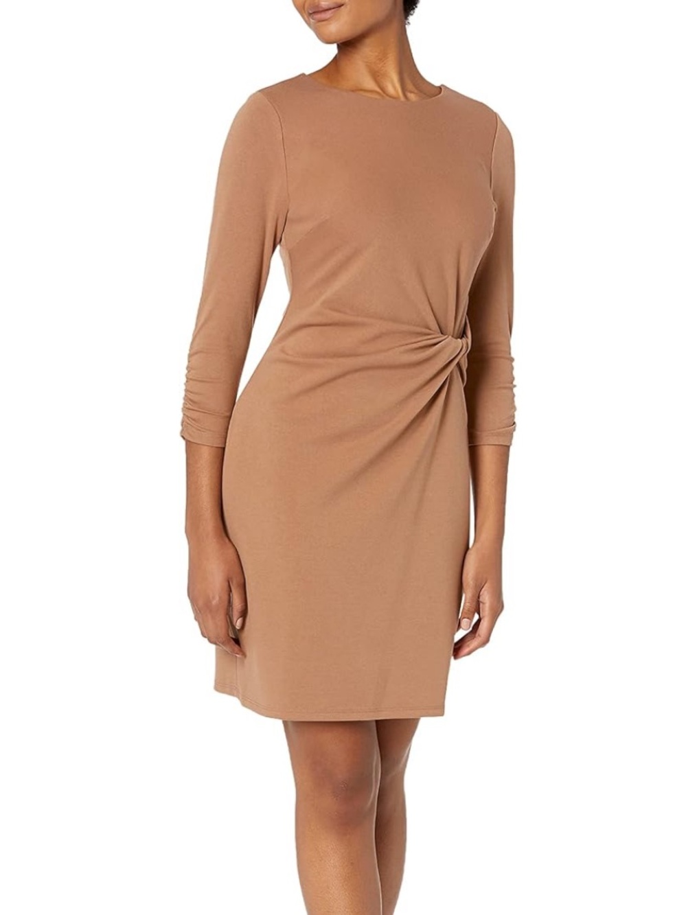 Tommy Hilfiger Camel Long Sleeve Twist-Waist Sheath Dress